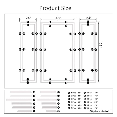 SMARTSTANDARD Pre Cut Wall Molding Kit for Accent, 3 Set Bilinear Frame - color: White: Style 2