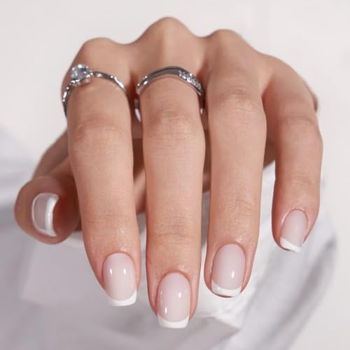 BTArtbox Press On Nails, Classic French, Short Square, White Nude, 30Ct - color: A-Classic French