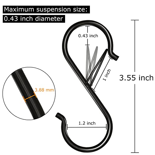 Waitkey 16 Pack S Hooks for Hanging, 3.5 inch Heavy Duty Metal S Hooks with Safety Buckle S Shaped Hooks Pot Rack Closet Hooks for Hanging Plants, Clothes, Kitchen Utensil, Pots, Pans, Bags (Black) - color: Black, size: 16 Pack