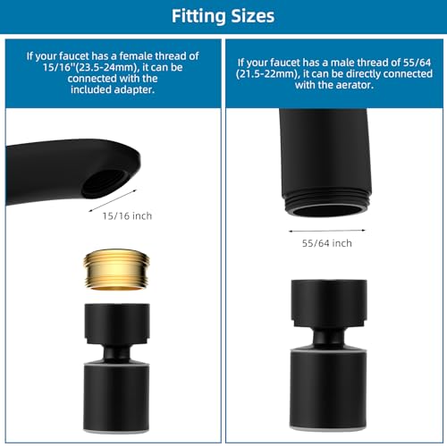 Hibbent NSF/ANSI/CAN 61 & cUPC Certified Faucet Aerator, Matte Black - color: Matte Black, style: Classic 360 Degree Faucet Aerator