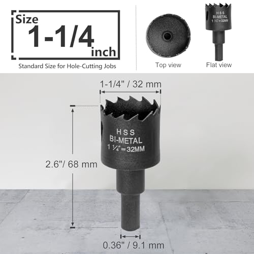 1-1/4 Inch Hole Saw with 9.1mm Triangle Shank Arbor, JTemgle Bi-Metal Hole Saw Heavy Duty Hole Cutting Tool for Cornhole Boards, Recessed Lights, Wood, Plastic, Drywall & Soft Metal - size: 1-1/4", 24mm Cutting Depth