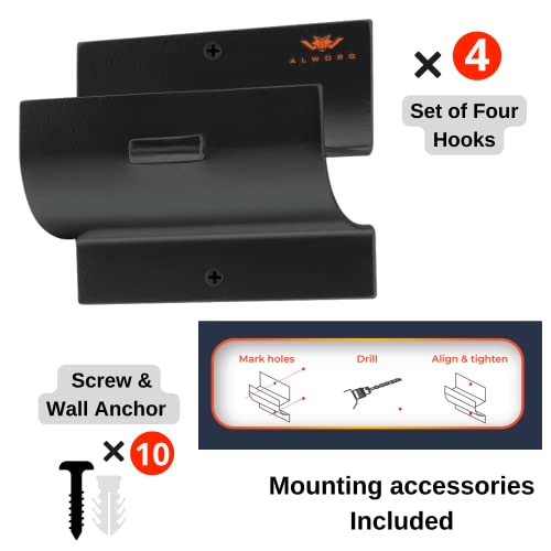 Ladder Hanger Set of 4 for Garage Wall - Black Heavy Duty Utility Hook - color: Black, size: Pack of 4 Hooks