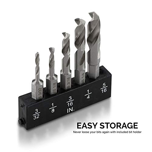 NEIKO 11402A Stubby Drill Bit Set for Metal, 5 Piece 1/4" Quick Change Hex Shank, M2 High Speed Steel for Quick Change, Chucks and Drives Drill Bit Holder Included, Hex Shank Drill Bit Set - size: 5 Piece, style: Stubby