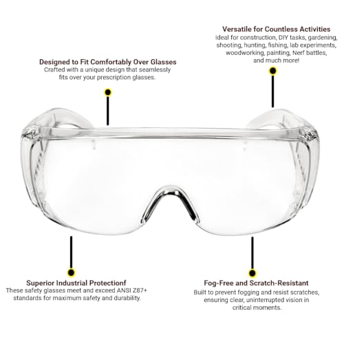 Safety Glasses Over Eyeglasses, Z87 Safety Goggles Over Glasses - color: 4 Pack - Clear