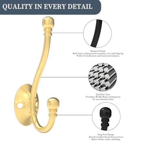 CBWLWJ 6 Pack Heavy Duty Wall Hooks for Hanging, Metal Coat Hooks Wall Mount, Easy to Install, Ideal for Living Room, Bathroom, Kitchen, Bedroom (Gold) - color: Gold