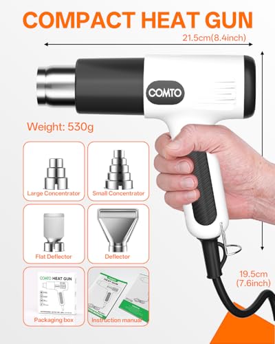 Heat Gun, 1600W Hot Air Gun with 2 Heat Settings, White - color: White