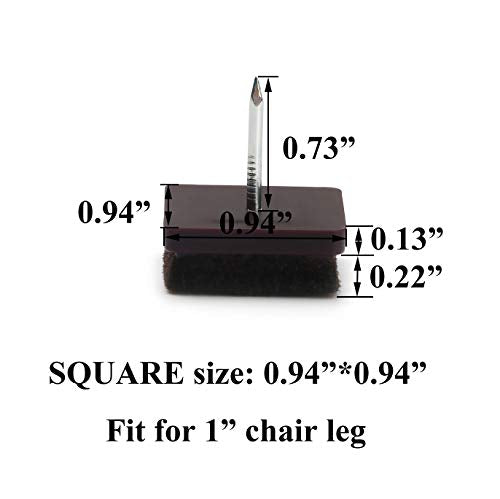 Nail on Felt Pads Furnigear Furniture Pads Nail- Floor Protectors for Furniture Legs 24Pack Chair Felt Pads for Hardwood Floors (7/8",Square) - size: 7/8" (Square, Brown)