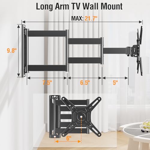 ELIVED Long Arm TV Mount for 14-42" TVs Monitors, Max VESA 200x200 - size: 5 Arms: 21.7"