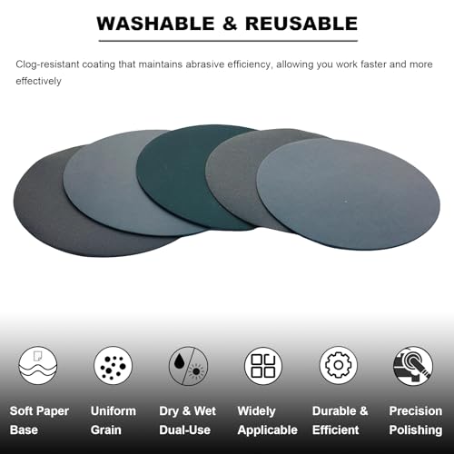 50 PCS 6 Inch Silicon Carbide Wet Dry Hook and Loop Sanding Discs- 320,400, 600, 800, 1000 Assorted Grit Waterproof Sandpaper for Automotive Wood Metal Polishing & Sanding - style: Coarse Grit