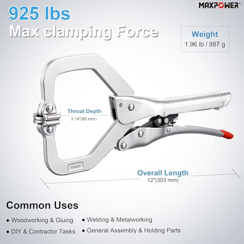 MAXPOWER 12" Self-Adjust Locking C-Clamp, 3.54" Jaw Opening, Swivel Pads - style: Swivel Pads | 12"