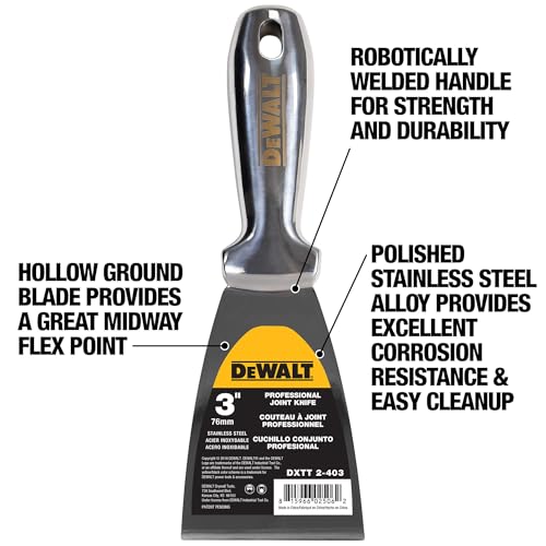 DEWALT 3" All Stainless Steel Joint Knife | One-Piece Premium Polished Metal Putty Blade | 2-403 - size: 3-Inch