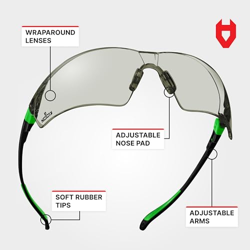 NoCry Tinted Safety Glasses for Men and Women with Anti-Fog and Scratch Resistant Wrap-Around Lenses — Adjustable Temples and Nose Pads — 100% UV Resistant, ANSI Z87.1 Certified Protective Eyewear - color: Black & Green Tinted