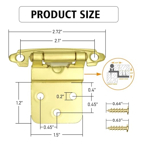 6 Pack (3 Pairs) 3/8" Inset Self Closing Cabinet Hinges Brass Gold - color: Brass Gold, size: 6 Pack (3 Pairs)