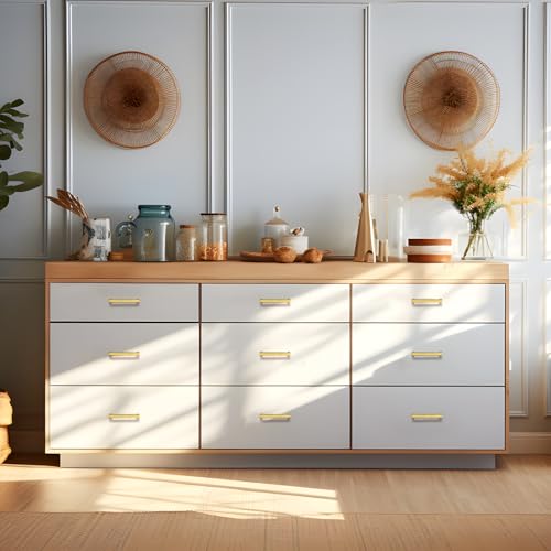 Probrico 10 Pack Gold Cabinet Pulls Square Kitchen Cabinet Hardware 5 Inch(128mm) Hole Center Modern Drawer Handles Stainless Steel Golden Drawer Pulls for Cupboard - color: Gold, size: hole center 5"