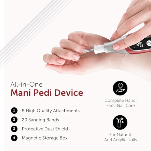 PediLux Pro Professional Manicure Pedicure Kit, Cordless Electric Nail File Drill Set, Thick Toenail Grinder, Toe Nail Dremel Tools, Filer, Buffer, Sander, Remove Cuticles, Callus for Women & Men - style: Red (Limited Edition)