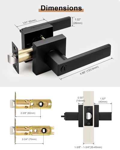 Probrico Interior Privacy Door Lever Handles with Lock, Matte Black 10 Pack Bedroom & Bathroom Zinc Alloy Lockset - color: Matte Black