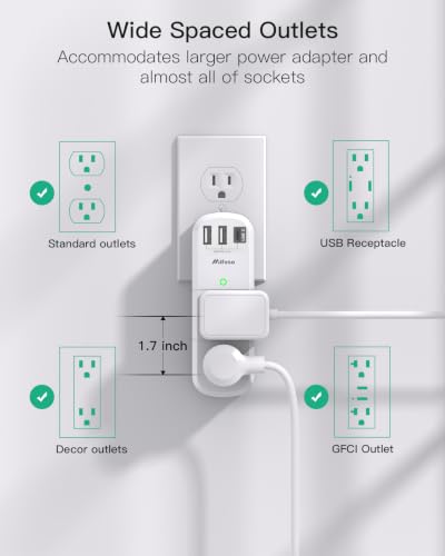 Outlet Extender with Rotating Plug, 6 AC Multi Plug Outlets 3 USB Ports - color: White, size: 2A1C, 2-pack