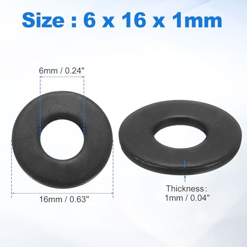 uxcell 75Pcs M6 304 Stainless Steel Flat Washers, ID 6mm, OD 16mm, Thickness 1mm Round Metal Washers for Screws Bolts, Outdoor Construction, Black - size: M6*16*1mm