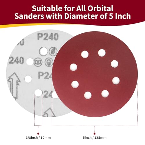 155PCS 5 Inch 8 Hole Sanding Discs, Hook and Loop Sandpaper - size: 5 Inch - 155 Pcs