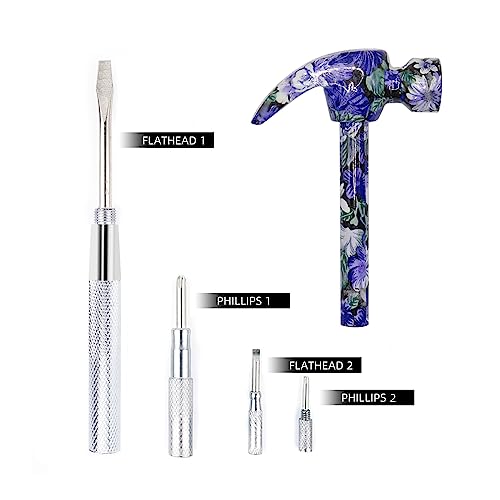 6-in-1 Floral Hammer Kit, Multifunctional Set with Cross & Flat Screwdriver, Portable Mini Gift - color: Purple
