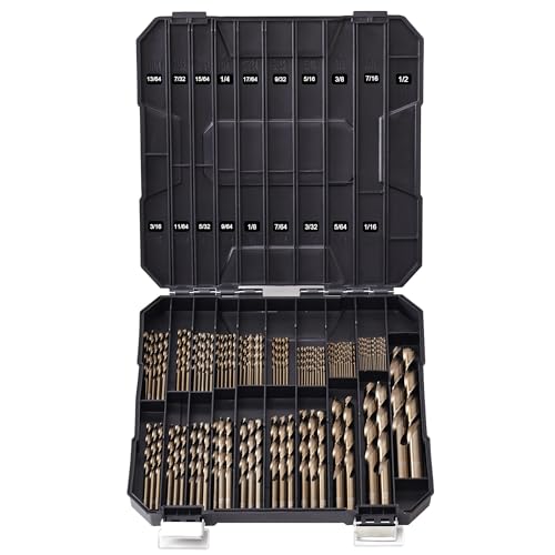 Cobalt Drill Bits Set for Hardened Metal and Stainless Steel, 122Pcs 1/16"-1/2" M35 HSS Twist Jobber Metal Drill Bits, with Index Storage Case - size: 1/16-1/2 in (122 pcs)