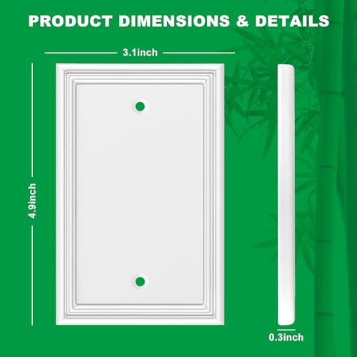 OKAYZIP White Decorative Single Blank Outlet Covers Wall Plate | 4 Pack Natural Material Switch Plates Outlet Covers - Modern Style for Cover Unused Electrical Box/Outlet/Switch - size: 1 Blank 4 Pack