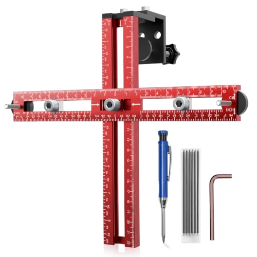 Foldable 2-in-1 Cabinet Hardware Jig with Carpenter Pencil, Adjustable Drawer Pull & Door Hinge Installation Template, CNC Aluminum Drill Guide for Woodworking