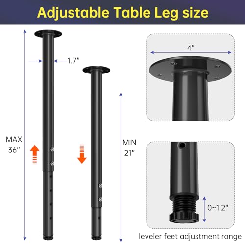 Adjustable Metal Table Leg 21~36 Inch, Adjustable Metal Desk Legs (4 Pack) - size: 21~36 Inch（4 Pack）