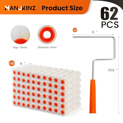 Microfiber Paint Roller Covers, 6 Inch, 3/8 Inch Nap, 60 Pack - size: 60 pcs 6" Microfiber Roller Cover