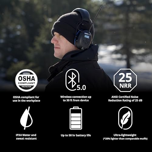 ISOtunes AIR DEFENDER Earmuffs: Comfortable Wireless unisex adult Hearing Protection Earmuffs with 40 Hour Battery Life - color: Blue