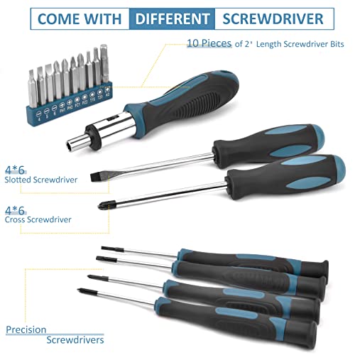 Sundpey 148 Pcs Portable Basic Hand Repair Home Tool Kit Set with Case Blue - color: Blue