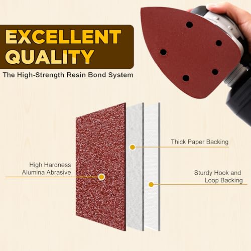 55Pcs Mouse Detail Sander Sandpaper, 9 Grits Triangle Sanding Pads