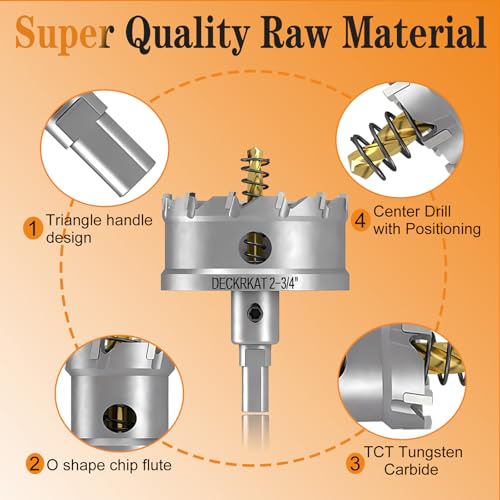 2-3/4" TCT Hole Saw for Hard Metal, Heavy Duty 70mm Tungsten Carbide Tipped Hole Cutter with Spring Loaded Pilot Drill Bit for Stainless Steel, Metal, Iron, and Plastic. - size: 2-3/4" (70mm)
