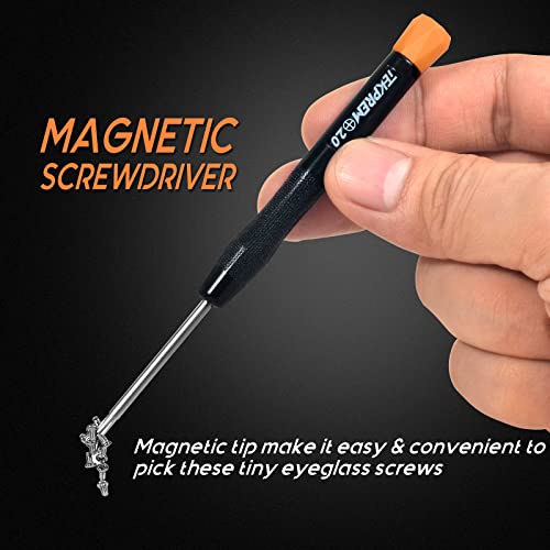 TEKPREM Magnetic Eyeglass Repair Tool Kit, Eye Glasses Repairing Screwdriver Set with Compatible Eyeglass Screws,Silicone Nose Pads,Tweezer,Small Screwdriver for Eyeglasses,Sunglasses and Nose Pads