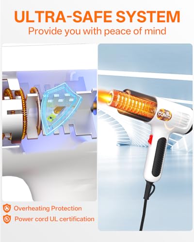 Heat Gun, 1600W Hot Air Gun with 2 Heat Settings, White - color: White