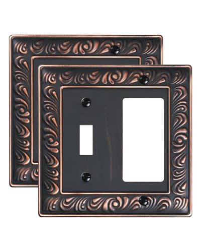 2-Pack Paisley Pattern Combo Toggle/Decorator Light Switch Cover Plate | Decorative Wall Outlet Cover Plate, Electrical Outlet Covers, Metal Wall Switch Plates and Outlet Covers, Aged Bronze - color: Aged Bronze, size: 1 Toggle/1 Decorator 2PK
