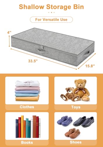 punemi 4 in High Sturdy Low Profile Under Bed Storage, 2 Pack, Grey - color: Grey, size: 2 Pack-4 inch Tall-Structured