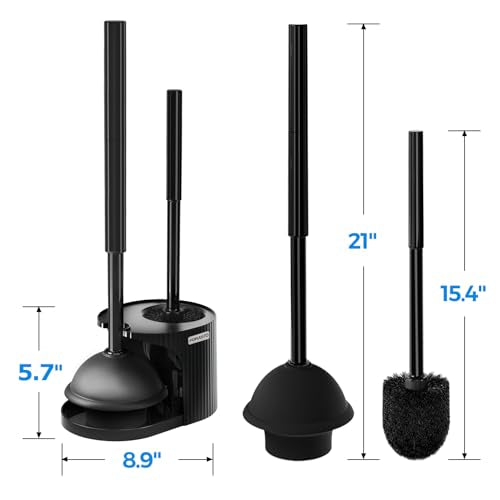 FORASTO 2in1 Toilet Brush and Plunger Set - Bathroom Bowl Holder Combo - color: Black, size: 1Pack