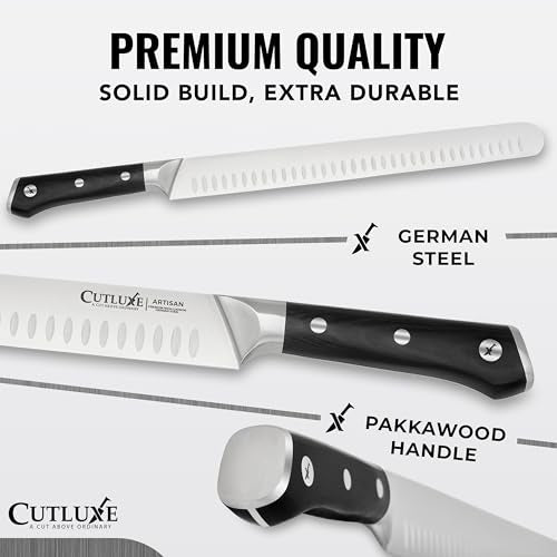 Cutluxe BBQ Carving Set, 12" Brisket Knife & 10" Honing Rod for Meat - size: 2 Pcs Brisket Knife Set