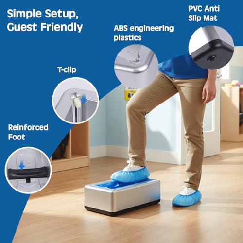 Shoe Covers Dispenser with 200pcs Shoe Cover Disposable Non Slip, User-Friendly and Reliable Shoe Cover Machine, Automatic Shoe Cover Dispenser for Home, Office, Factory Use