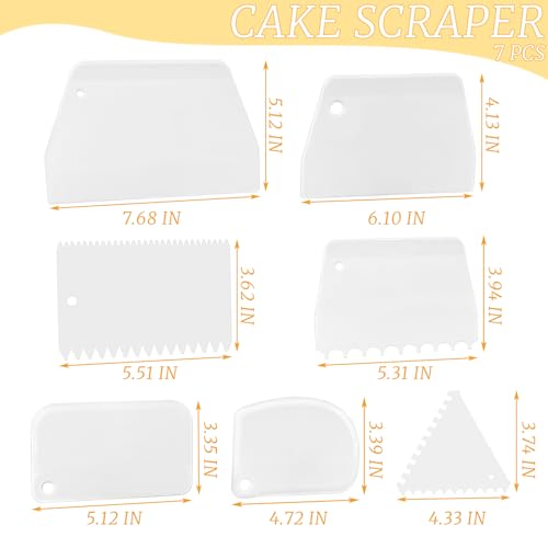 LNAUJS 7-Piece Cake Scraper and Smoother Set, Plastic Cake Decorating Tools Kit for Buttercream Icing, Fondant, Cookies, Pizza Dough & Baking - Multi-Purpose Cake Scraper and Kitchen Utensils (White)
