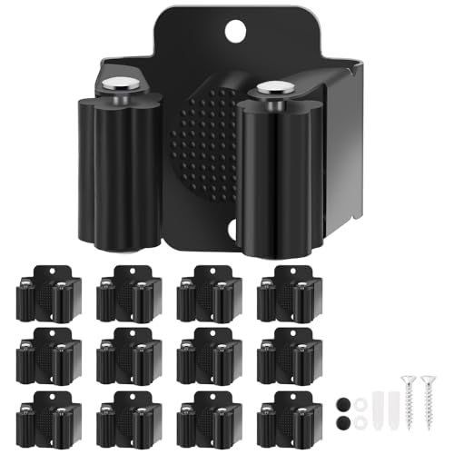 Broom Holder Wall Mount, 12PCS Broom Hanger Wall Mount, Stainless Steel Heavy Duty Mop Holder Broom Mop Hanger Wall with Screws, Garden Outdoor Tool Organizer Rack Broom Hanger (Black) - color: 12pack