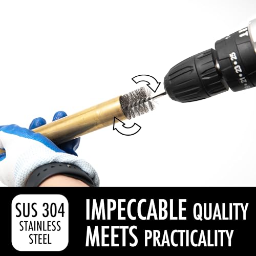 6pcs Extended Copper Tube Pipe Cleaner, 1/2” 3/4” 1” Pipe Cleaning Brush Set, Stainless Steel Wire Bore Brushes for Power Drill, 1/4 Inch Hex Shank - style: 6pcs Extended