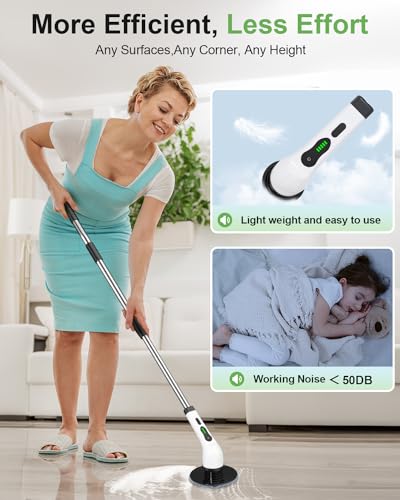 Cordless Electric Spin Scrubber, 9 Brush Heads, 2-Speed Motor - size: 9heads