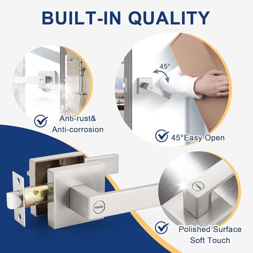 KNOBWELL 6 Pack Brushed Nickel Door Handle, Privacy Lever Doorknob Bedroom Lever Knob with Lock, Heavy Duty Interior Handleset(No Key) - color: Brushed Nickel