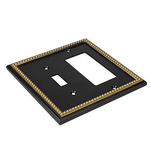 Pearled Frame Decorative Wall Plate Switch Plate Outlet Cover (Toggle/Decorator, Black & Dark Golden) - style: Toggle/Decorator