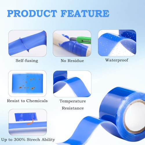 Self Fusing Silicone Tape 1 in x 5' Blue Waterproof Rubber Leak Proof Sealing Silicone Rubber Self-amalgamating Tape for Emergency Hot and Cold Water Pipe Repairs and Tool Fixation - size: 1 Roll - 5 ft - Blue - 20 mil Thickness