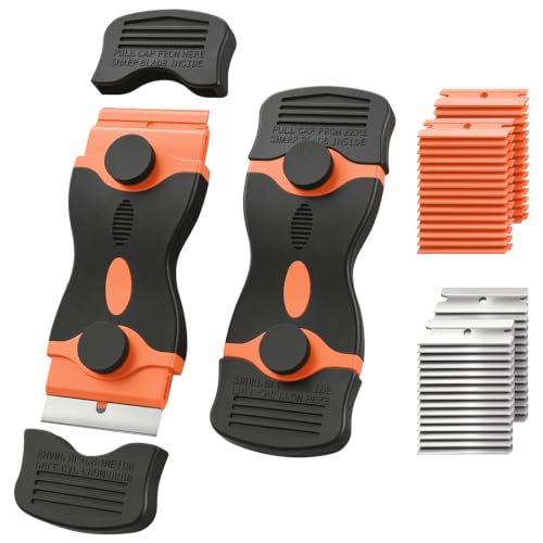 2 Pack Double-Ended Razor Blade Scraper, 30 Blades (Orange) - color: 2 Orange