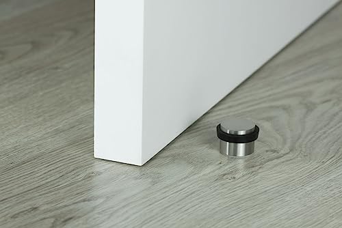 EVI Herrajes | Adhesive Door Stopper - Solid Stainless Steel - Black Rubber Protector - W=0.94 x H=0.79 Inch Door Stop - color: Stainless Steel - Black Rubber