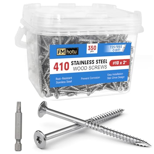 #10 x 2 Stainless Steel Deck Screws, 350Pcs 410 Grade Stainless Steel - size: #10 × 2"